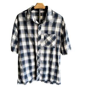 CABELAS Blue White Tan Plaid Short Sleeve Button‎ Down Mens XL Outdoors